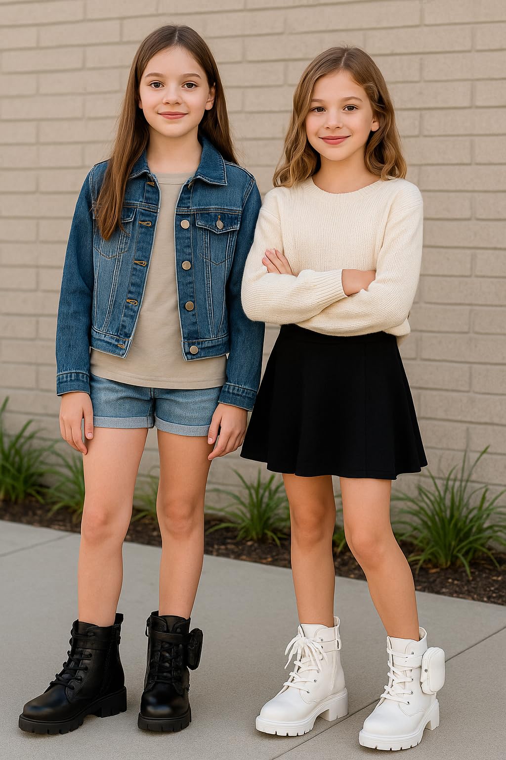 Girls' Lace-Up Combat Boots with Side Pocket