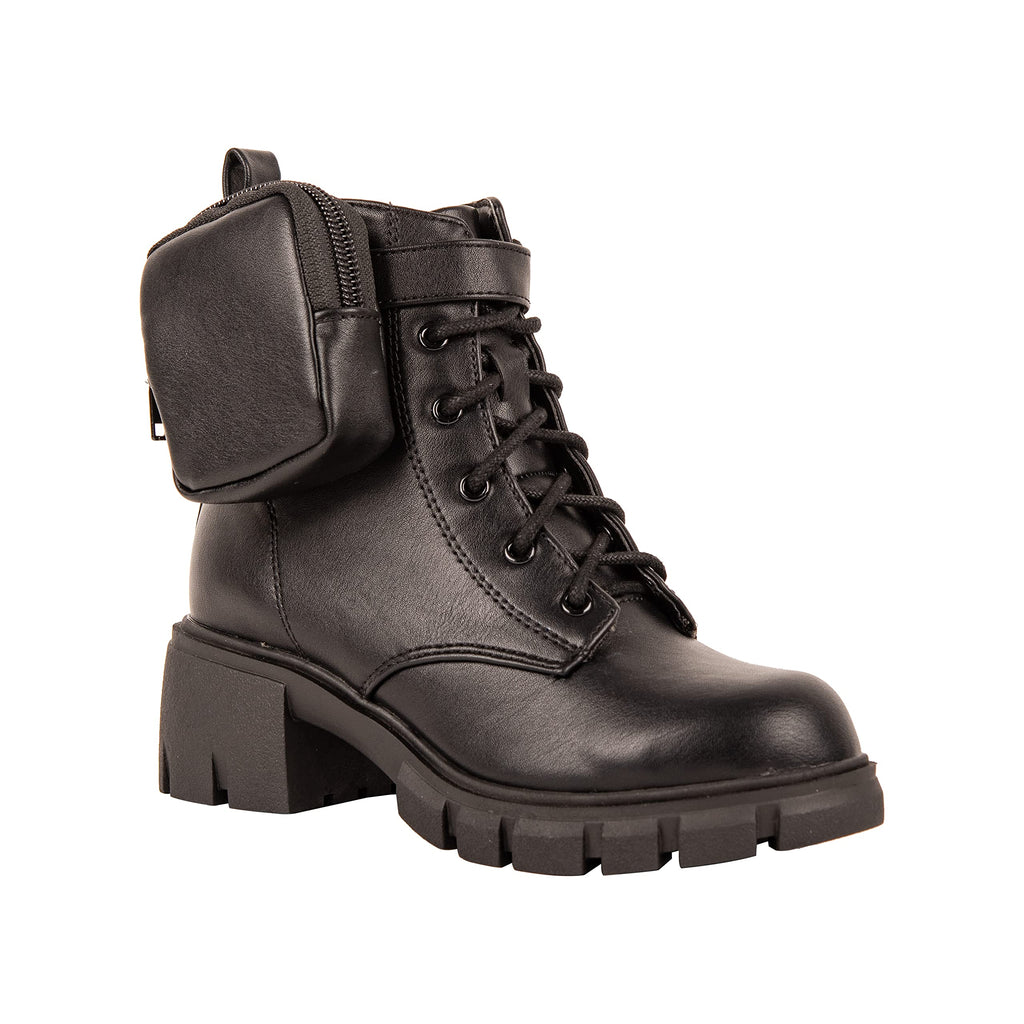 Girls' Lace-Up Combat Boots with Side Pocket