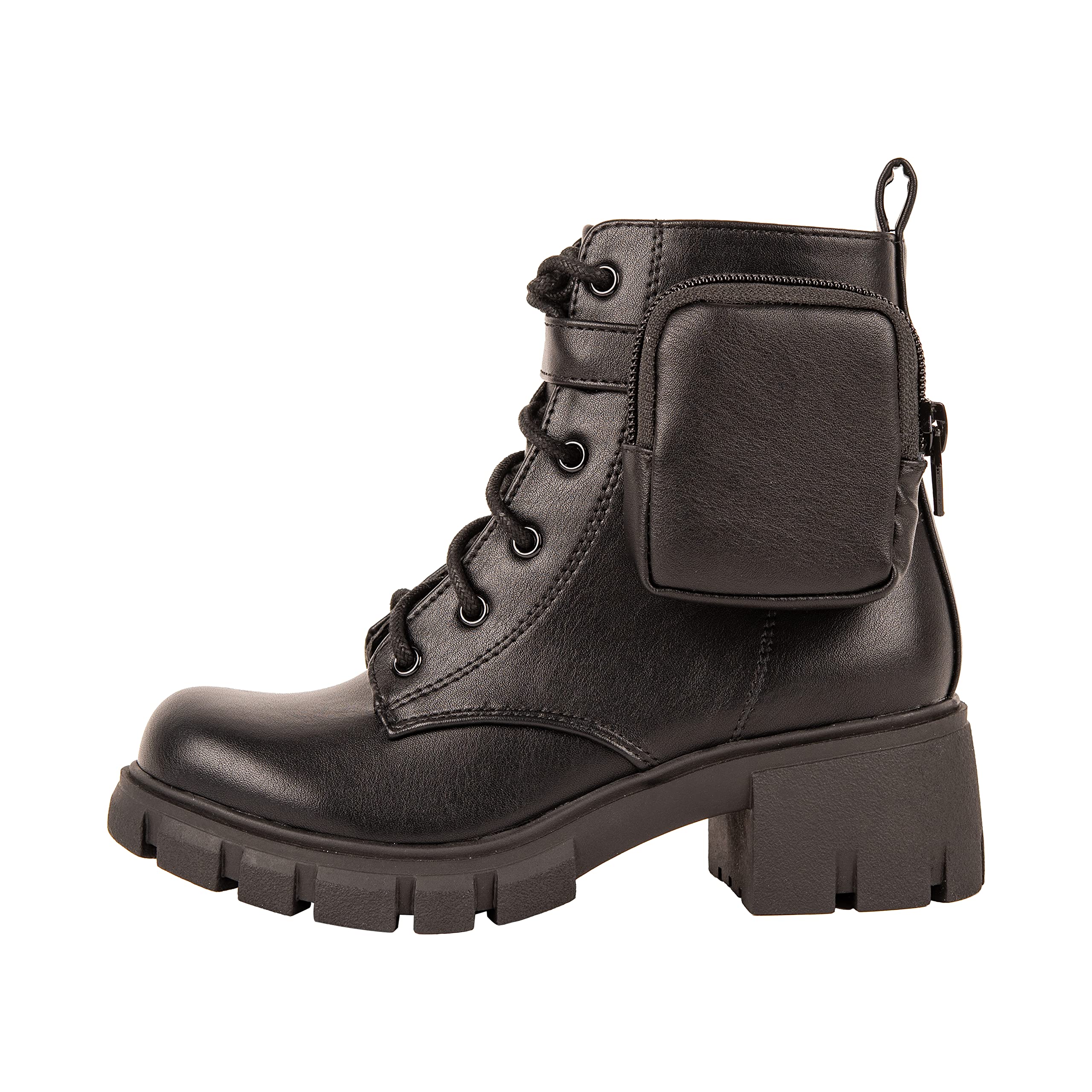 Girls' Lace-Up Combat Boots with Side Pocket