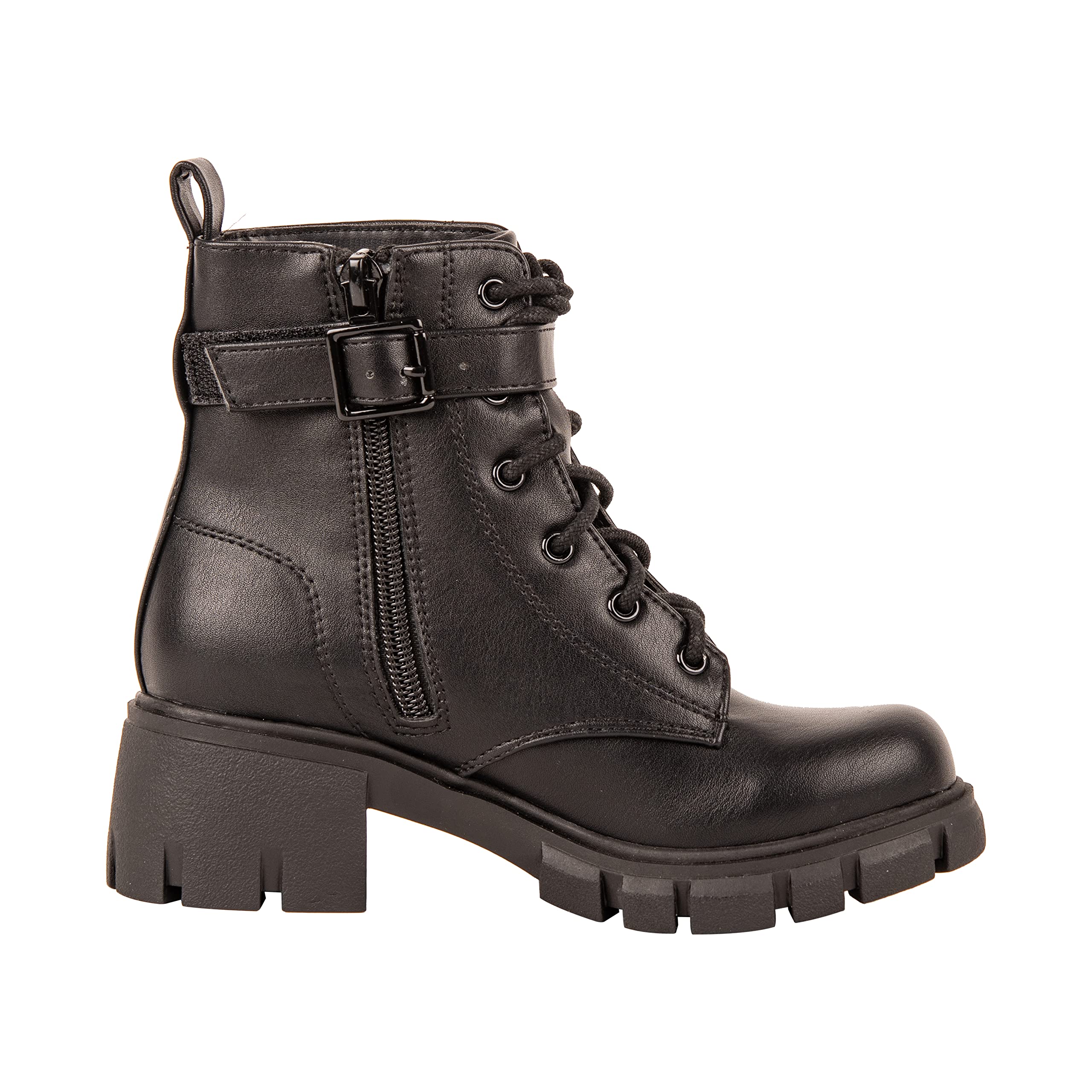 Girls' Lace-Up Combat Boots with Side Pocket