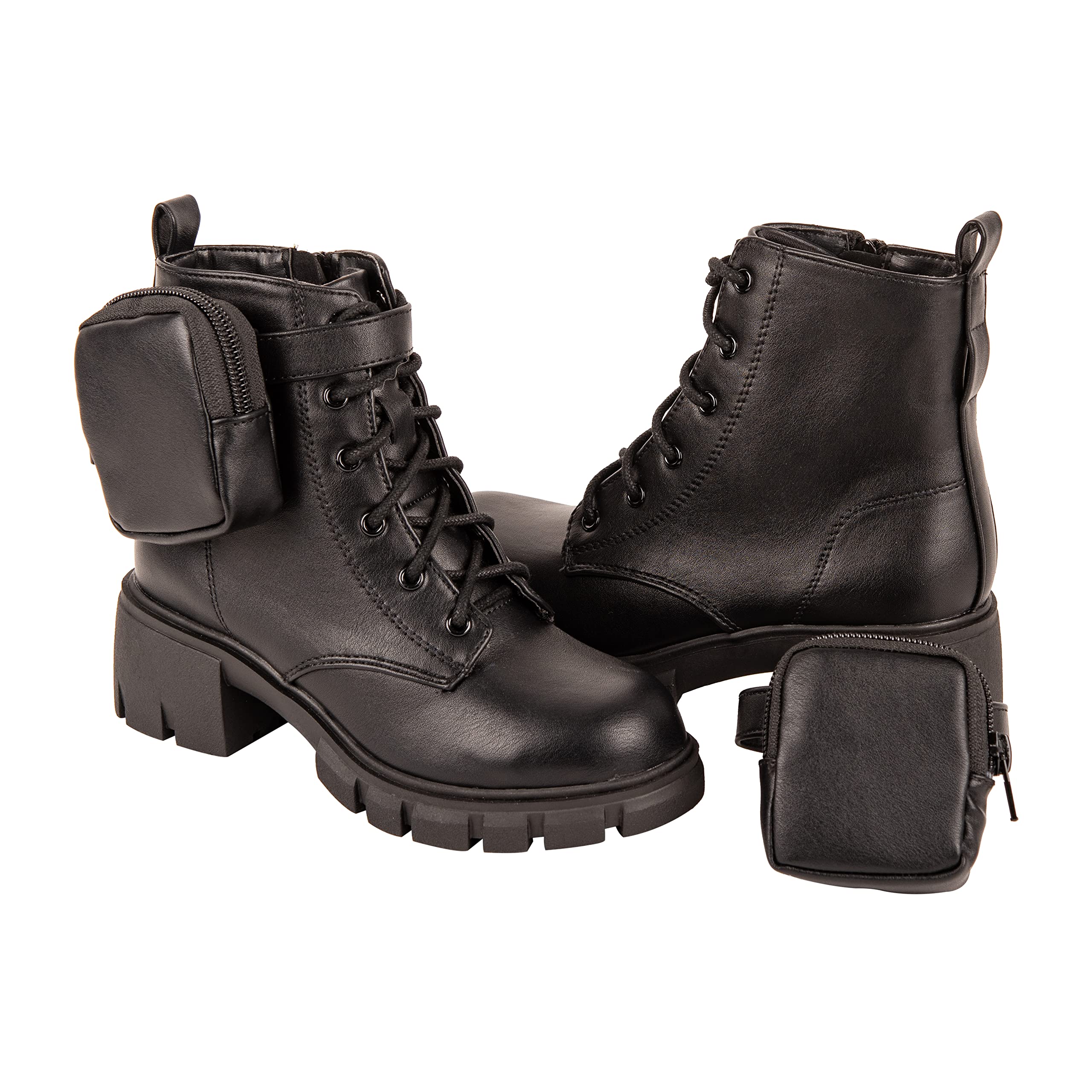 Girls' Lace-Up Combat Boots with Side Pocket