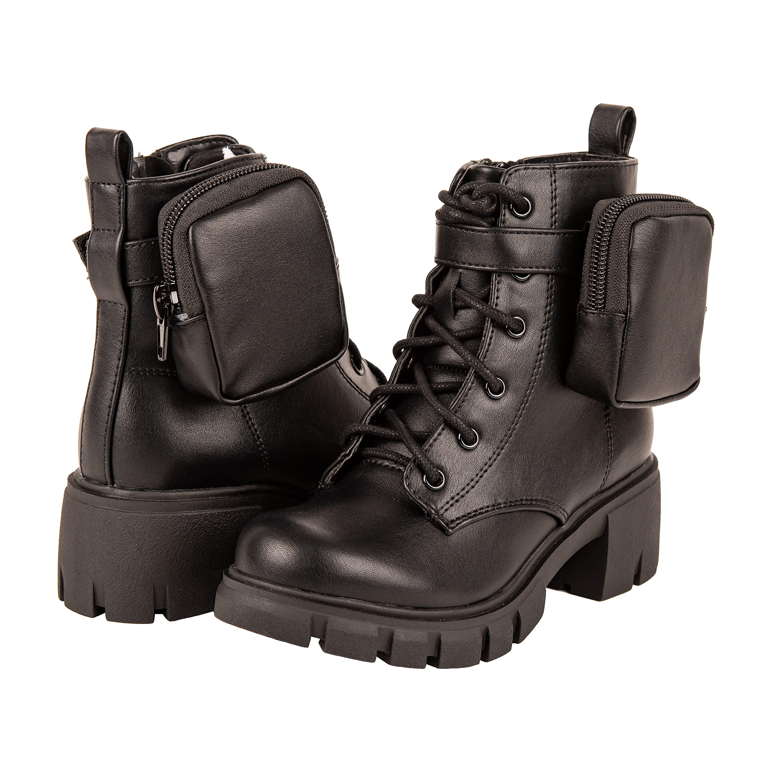 Girls' Lace-Up Combat Boots with Side Pocket